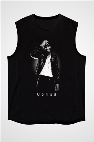 Usher Siyah Unisex Kolsuz Tişört