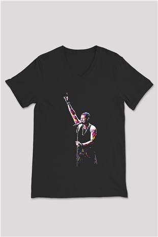 Usher Siyah Unisex V Yaka Tişört