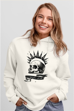 Uyumsuz Kurukafa Beyaz  Unisex Hoodie