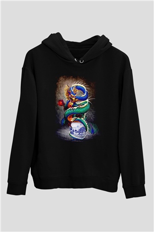 Uzakdoğu Ejderha TemalıSiyah  Unisex Hoodie
