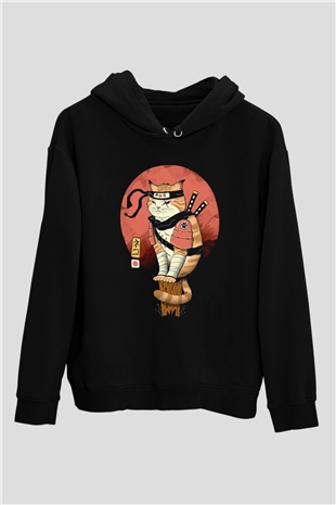 Uzakdoğu Samuray KediSiyah  Unisex Hoodie