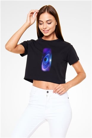 Uzay Siyah  Crop Top Tişört