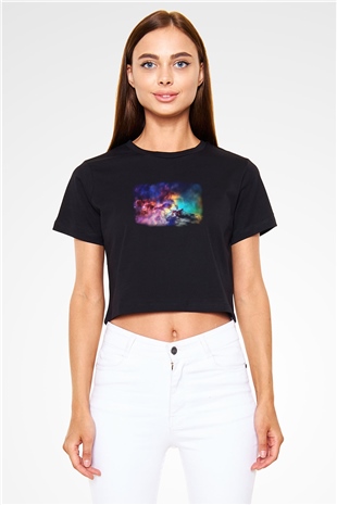 Uzay Siyah  Crop Top Tişört