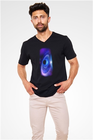 Uzay Siyah Unisex V Yaka Tişört