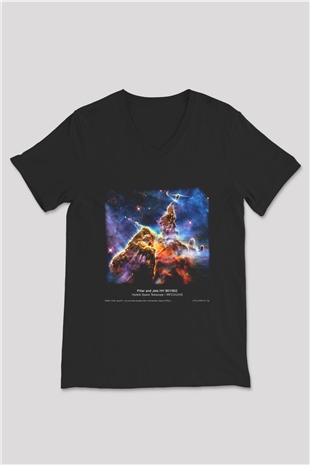 Uzay Siyah Unisex V Yaka Tişört T-Shirt