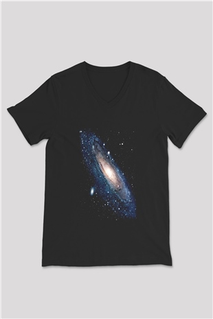Uzay Siyah Unisex V Yaka Tişört T-Shirt