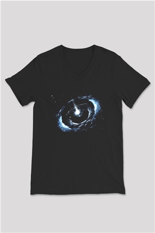 Uzay Siyah Unisex V Yaka Tişört T-Shirt