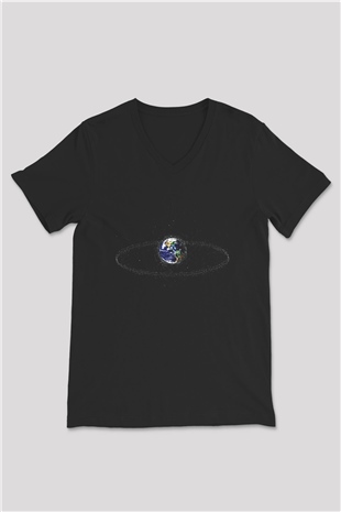 Uzay Siyah Unisex V Yaka Tişört T-Shirt