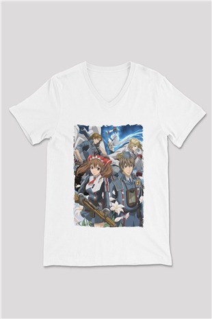Valkyria Chronicles Beyaz Unisex V Yaka Tişört