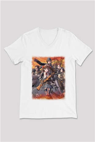 Valkyria Chronicles Beyaz Unisex V Yaka Tişört