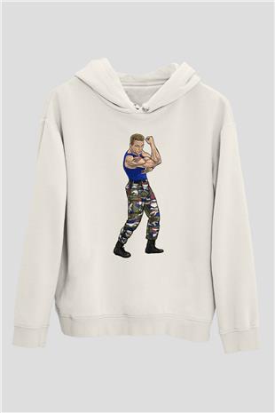 Van Damme James Baskılı Beyaz Unisex Kapüşonlu Sweatshirt