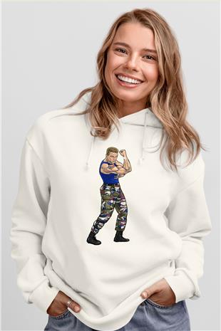 Van Damme James Baskılı Beyaz Unisex Kapüşonlu Sweatshirt