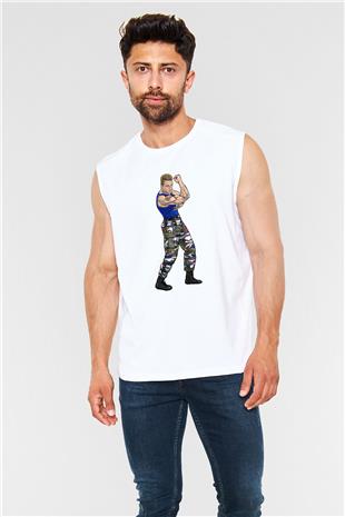 Van Damme James Baskılı Beyaz Unisex Kolsuz Tişört - Tshirt