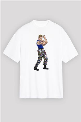 Van Damme James Baskılı Beyaz Unisex Oversize Tişört - Tshirt