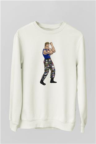 Van Damme James Baskılı Beyaz Unisex Sweatshirt