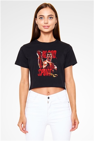 Van Damme James Baskılı Siyah Crop Top Kadın Tişört - Tshirt