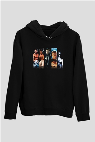 Van Damme James Baskılı Unisex Siyah Kapüşonlu Sweatshirt