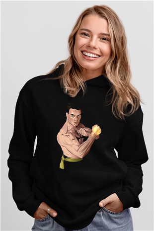 Van Damme James Baskılı Unisex Siyah Kapüşonlu Sweatshirt