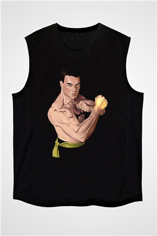 Van Damme James Baskılı Unisex Siyah Kolsuz Tişört - Tshirt
