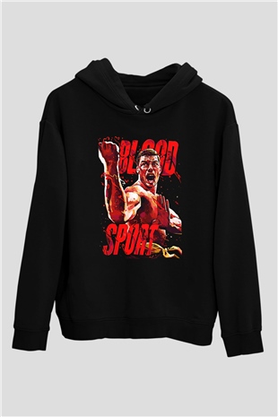 Van Damme James Baskılı Unisex Siyah Kapüşonlu Sweatshirt
