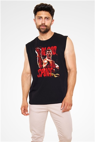 Van Damme James Baskılı Unisex Siyah Kolsuz Tişört - Tshirt