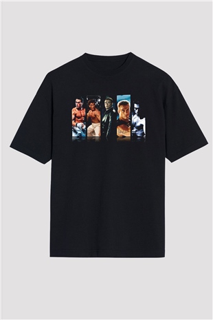 Van Damme James Baskılı Unisex Siyah Oversize Tişört - Tshirt