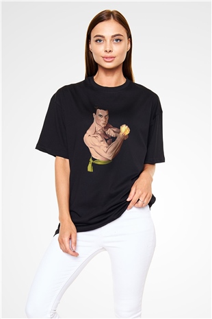 Van Damme James Baskılı Unisex Siyah Oversize Tişört - Tshirt