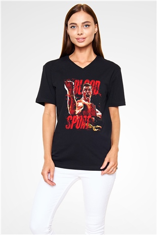 Van Damme James Baskılı Unisex Siyah V Yaka Tişört - Tshirt