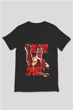 Van Damme James Baskılı Unisex Siyah V Yaka Tişört - Tshirt