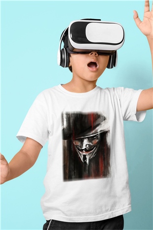 Vendetta Baskılı Beyaz Unisex Çocuk Tişört