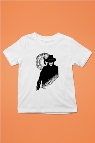 Vendetta Baskılı Beyaz Unisex Çocuk Tişört