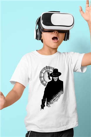 Vendetta Baskılı Beyaz Unisex Çocuk Tişört