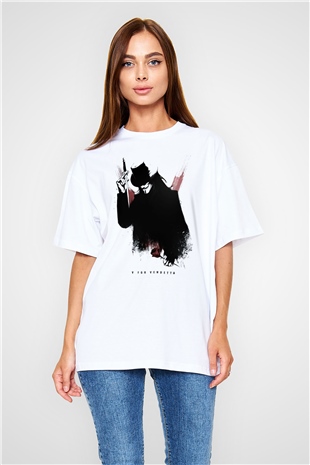 Vendetta Beyaz Unisex Oversize Tişört T-Shirt