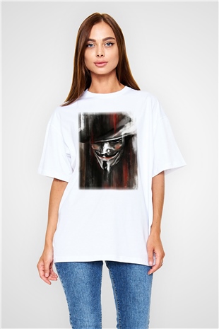 Vendetta Beyaz Unisex Oversize Tişört T-Shirt