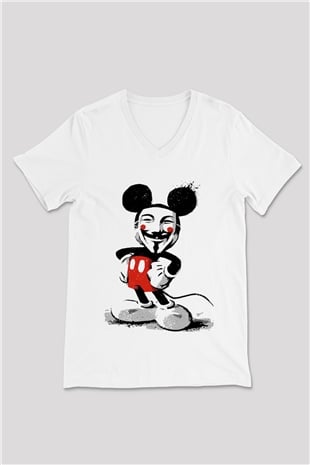 Vendetta Beyaz Unisex V Yaka Tişört T-Shirt