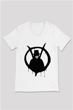 Vendetta Beyaz Unisex V Yaka Tişört T-Shirt