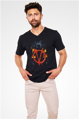 Vendetta Siyah Unisex V Yaka Tişört