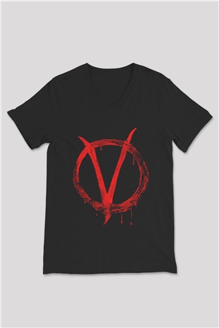 Vendetta Siyah Unisex V Yaka Tişört T-Shirt