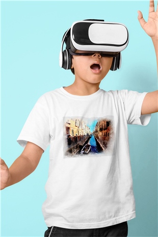Venedik Kanal Beyaz Unisex Çocuk Tişört