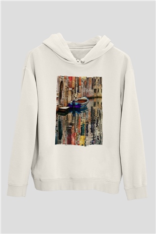 Venedik Kanal Beyaz Unisex Hoodie