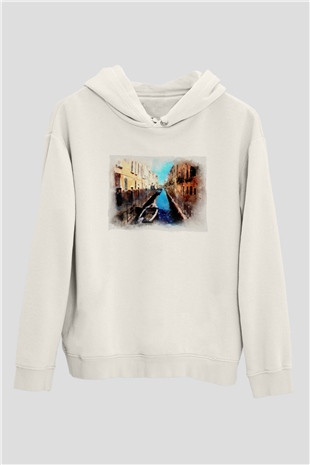 Venedik Kanal Beyaz Unisex Hoodie