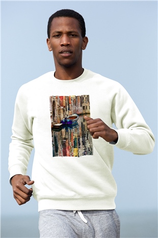 Venedik Kanal Beyaz Unisex Sweatshirt
