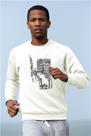 Venedik Kanal Beyaz Unisex Sweatshirt