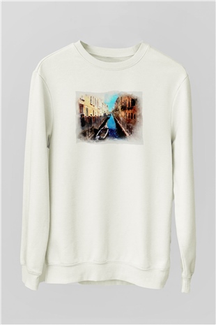 Venedik Kanal Beyaz Unisex Sweatshirt