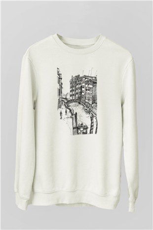 Venedik Kanal Beyaz Unisex Sweatshirt