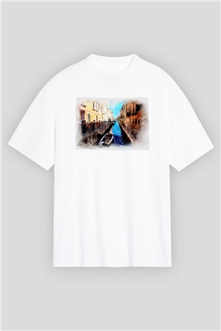 Venedik Kanal Beyaz Oversize Tişört Oversize T-shirt - TişörtFabrikası