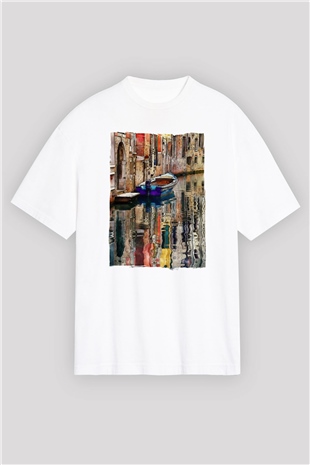 Venedik Kanal Beyaz Oversize Tişört Oversize T-shirt - TişörtFabrikası