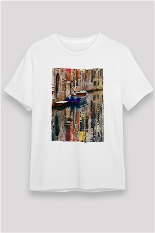 Venedik Kanal Beyaz Unisex Tişört T-Shirt - TişörtFabrikası