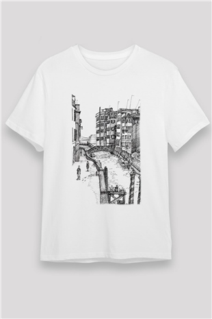 Venedik Kanal Beyaz Unisex Tişört T-Shirt - TişörtFabrikası