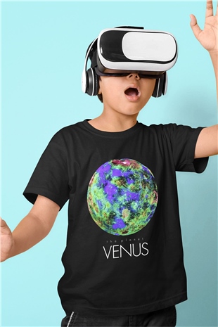 Venüs Baskılı Siyah Unisex Çocuk Tişört